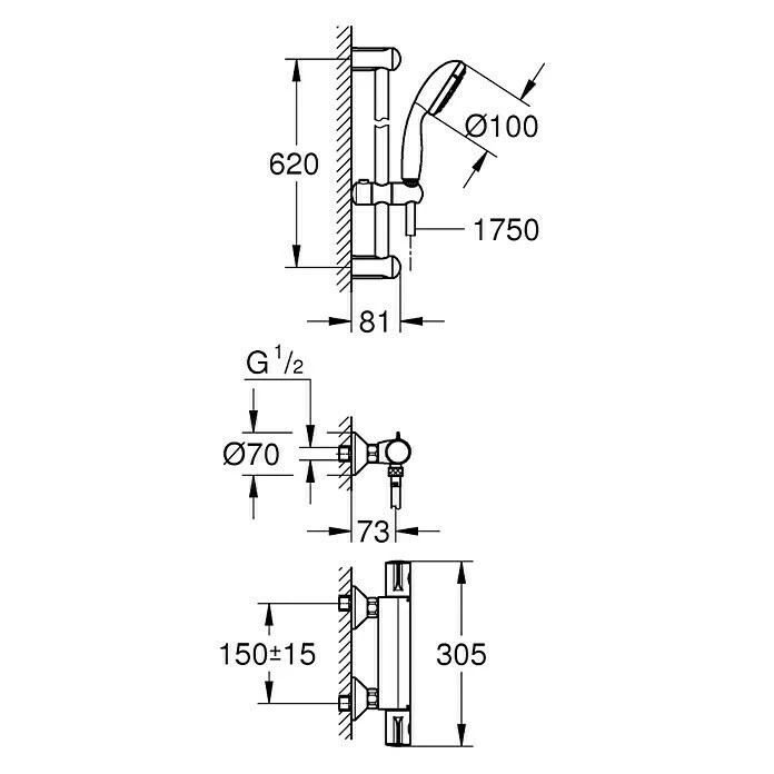 BAUHAUS Grohe Grohtherm 800 Brause-Set Chrom – Bild 2