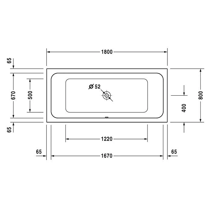 BAUHAUS Duravit D-Code Badewanne 180 X 80 Cm, Ablauf: Mittig, Sanitäracryl, Weiß – Bild 2