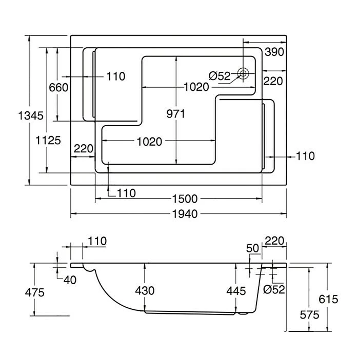 BAUHAUS Ottofond Badewanne Ontario 195 X 135 Cm, Sanitäracryl, Weiß – Bild 3