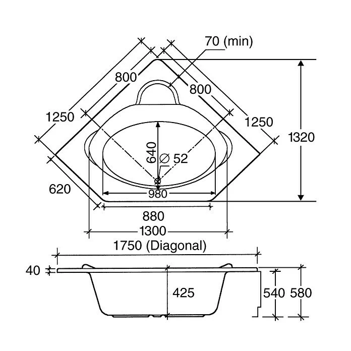 BAUHAUS Ottofond Eckbadewanne Agadir 125 X 125 Cm, Sanitäracryl, Weiß – Bild 3