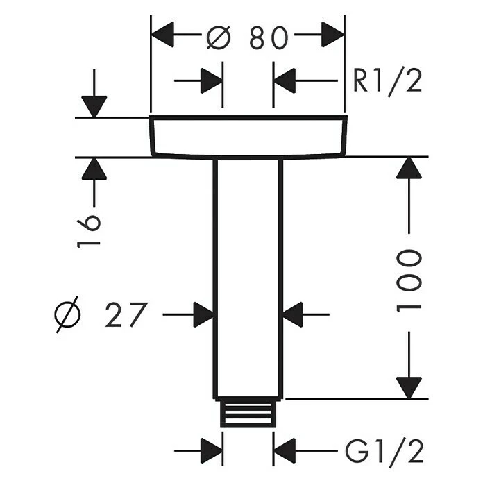 BAUHAUS Hansgrohe Deckenanschluss S Länge: 10 Cm, Chrom – Bild 2