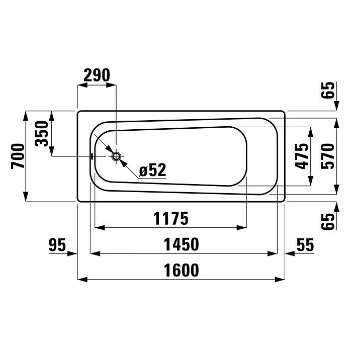 BAUHAUS Sanicomfort Stahl-Badewanne 160 X 70 Cm, Stahl-Email, Weiß – Bild 2