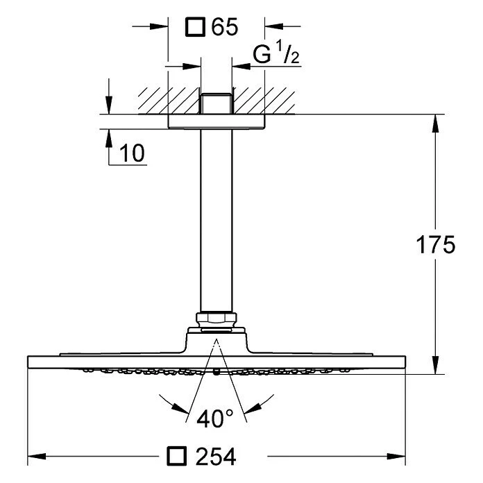 BAUHAUS Grohe Rainshower F-Series 10 Kopfbrausen-Set 25,4 X 25,4 Cm, 9,5 L/min Bei 3 Bar, Deckenmontage, Chrom – Bild 2