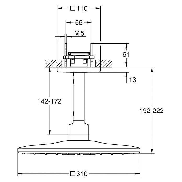 BAUHAUS Grohe Rainshower SmartActive Kopfbrausen-Set 310 Cube 31 X 31 Cm, 25 L/min Bei 3 Bar, Deckenmontage, Moonwhite/Chrom – Bild 2