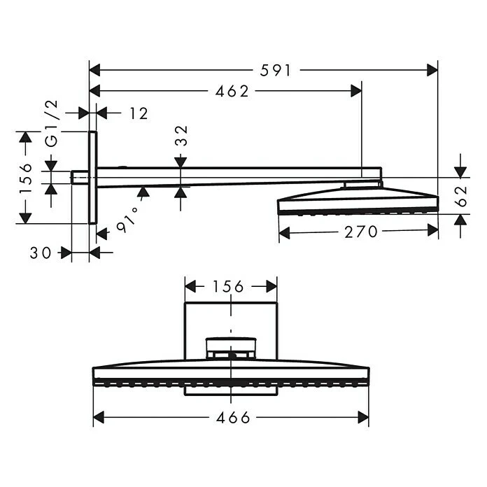 BAUHAUS Hansgrohe Kopfbrausen-Set Rainmaker Select 460 27 X 46,6 Cm, 19 L/min Bei 3 Bar, Chrom – Bild 2