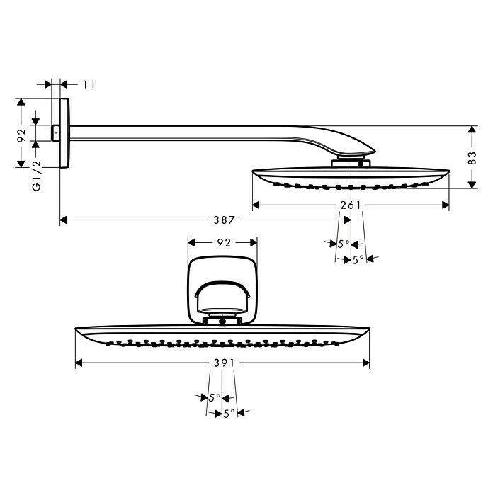 BAUHAUS Hansgrohe Kopfbrausen-Set PuraVida 400 26 X 39 Cm, 21 L/min Bei 3 Bar, Wandmontage, Chrom – Bild 2