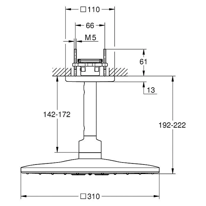 BAUHAUS Grohe Rainshower SmartActive Kopfbrausen-Set 310 Cube 31 X 31 Cm, 25 L/min Bei 3 Bar, Deckenmontage, Chrom – Bild 2