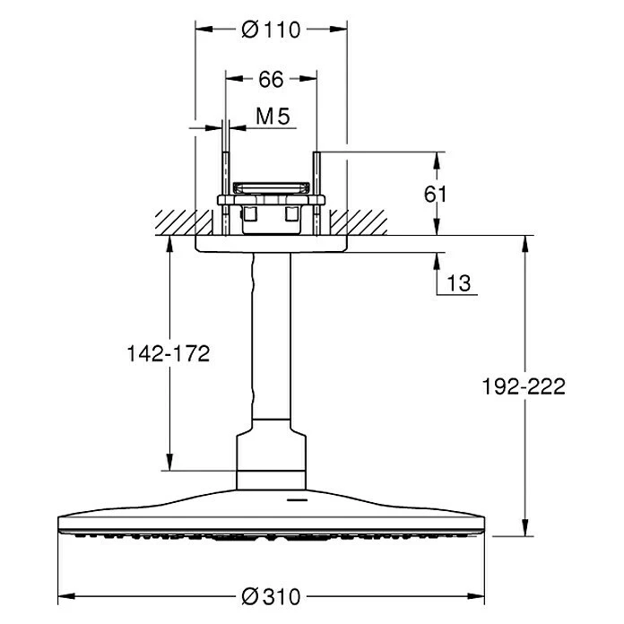 BAUHAUS Grohe Rainshower SmartActive Kopfbrausen-Set 310 Durchmesser: 31 Cm, 25 L/min Bei 3 Bar, Deckenmontage, Chrom – Bild 2