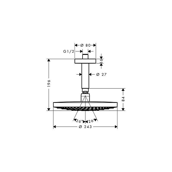 BAUHAUS Hansgrohe Kopfbrausen-Set Raindance Select S 240 Durchmesser: 24 Cm, 17 L/min Bei 3 Bar, Deckenmontage, Chrom – Bild 2
