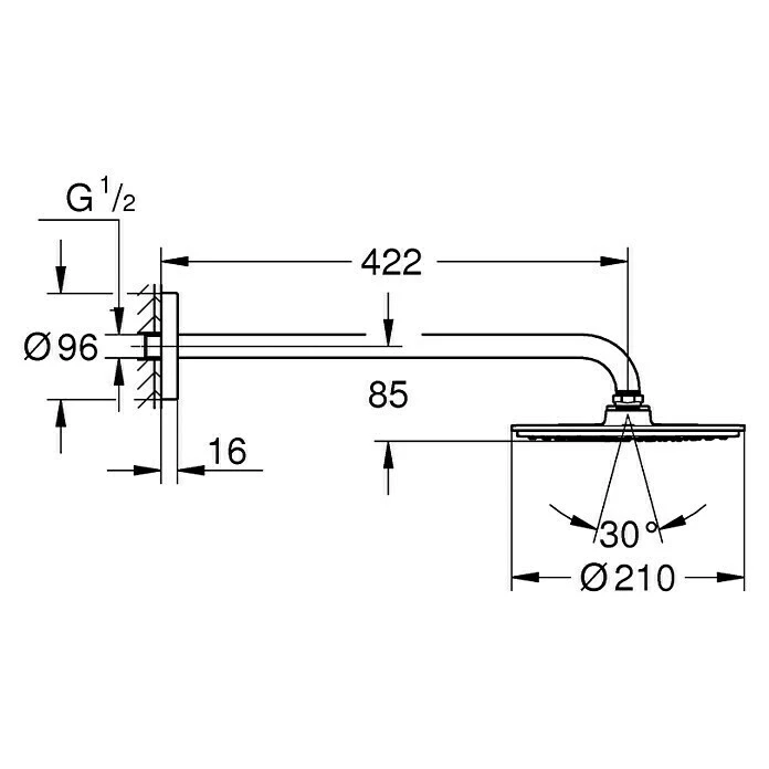 BAUHAUS Grohe Rainshower Cosmopolitan 210 Kopfbrausen-Set Durchmesser: 21 Cm, Ausladung: 42,2 Cm, 24 L/min Bei 3 Bar, Chrom – Bild 2