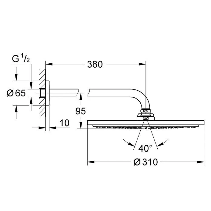 BAUHAUS Grohe Rainshower Cosmopolitan 310 Kopfbrausen-Set Durchmesser: 31 Cm, 9,5 L/min Bei 3 Bar, Wandmontage, Hard Graphite – Bild 2