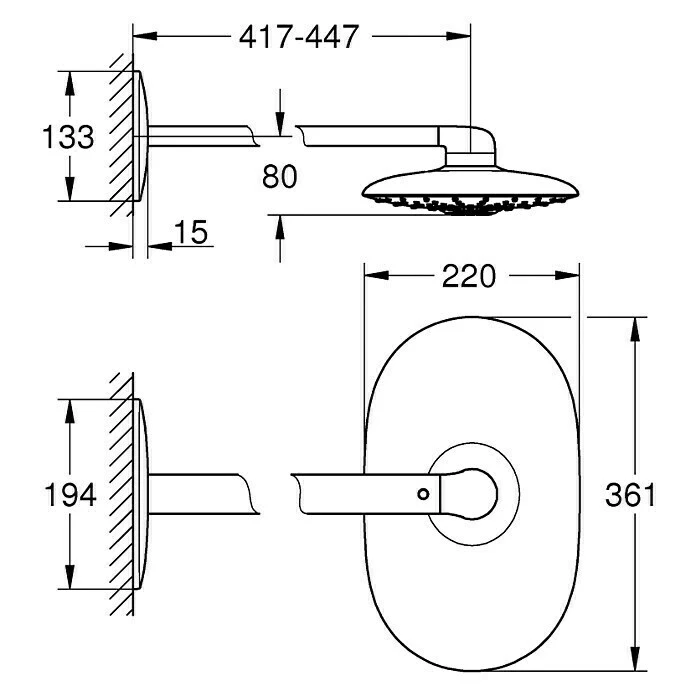 BAUHAUS Grohe Rainshower Duo 360 Kopfbrausen-Set 22 X 36,1 Cm, 39 L/min Bei 3 Bar, Chrom – Bild 2