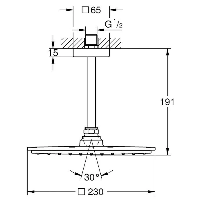 BAUHAUS Grohe Rainshower Allure 230 Kopfbrausen-Set 23 X 23 Cm, 9,5 L/min Bei 3 Bar, Deckenmontage, Chrom – Bild 2