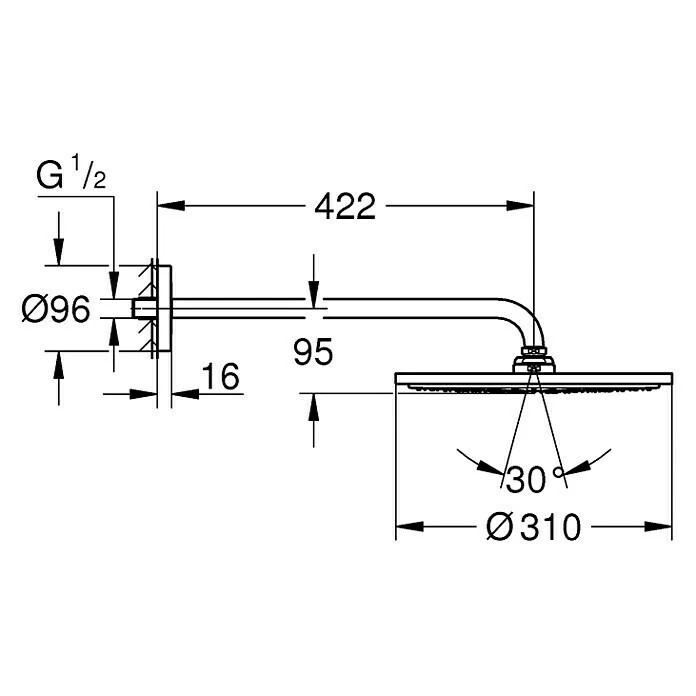 BAUHAUS Grohe Rainshower Cosmopolitan 310 Kopfbrausen-Set Durchmesser: 31 Cm, Ausladung: 42,2 Cm, 24 L/min Bei 3 Bar, Chrom – Bild 2