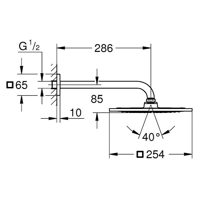 BAUHAUS Grohe Rainshower F-Series 10 Kopfbrausen-Set 25,4 X 25,4 Cm, 9,5 L/min Bei 3 Bar, Wandmontage, Chrom – Bild 2