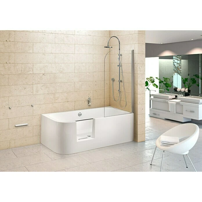 BAUHAUS Ottofond Badewanne Pueblo 180 X 80 Cm, Linksseitig, Mit Ab- & Überlaufgarnitur, Sanitäracryl, Weiß
