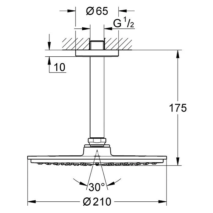 BAUHAUS Grohe Rainshower Cosmopolitan 210 Kopfbrausen-Set Durchmesser: 21 Cm, 9,5 L/min Bei 3 Bar, Deckenmontage, Chrom – Bild 2