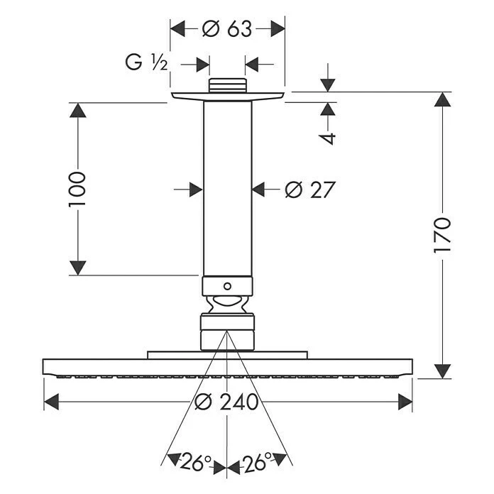 BAUHAUS Hansgrohe Kopfbrausen-Set Raindance S 240 Durchmesser: 24 Cm, 18 L/min Bei 3 Bar, Deckenmontage, Chrom – Bild 2