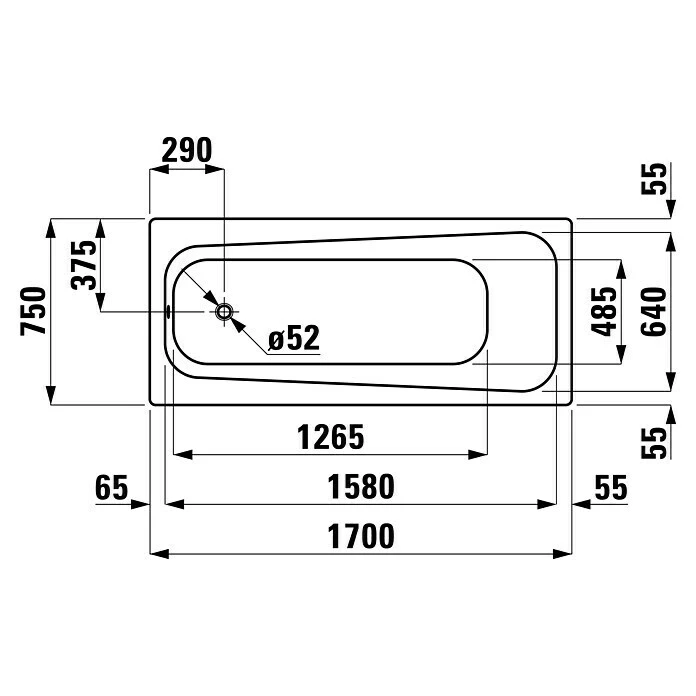 BAUHAUS Sanicomfort Stahl-Badewanne 170 X 75 Cm, Stahl-Email, Weiß – Bild 2