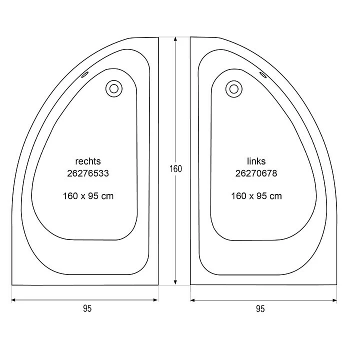 BAUHAUS Camargue Eckbadewanne Houston L X B: 160 X 95 Cm, Rechtsseitig, Sanitäracryl, Weiß – Bild 5