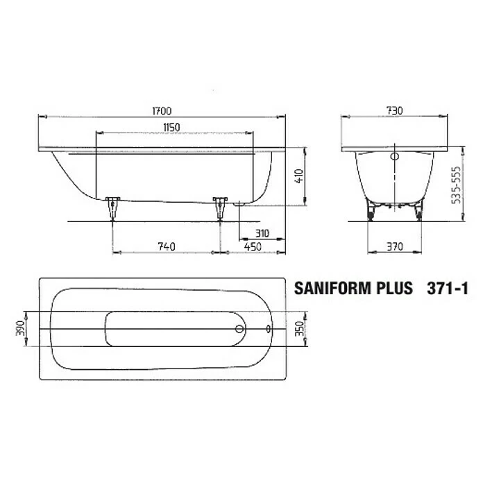 BAUHAUS Kaldewei Badewanne Saniform Plus 371-1 170 X 73 Cm, Stahl-Email, Alpinweiß – Bild 2