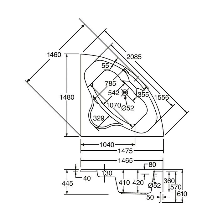 BAUHAUS Ottofond Eckbadewanne Odessa 147,5 X 147,5 Cm, Sanitäracryl, Weiß – Bild 3