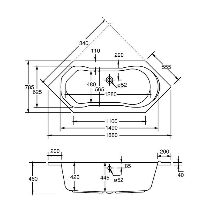 BAUHAUS Ottofond Badewanne Rochelle 190 X 80 Cm, Sanitäracryl, Weiß – Bild 3