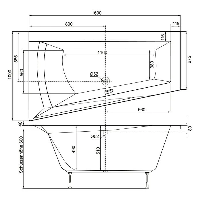 BAUHAUS Ottofond Badewanne Cebu 1 B Linksseitig, 160 X 100/67,5 X 51 Cm, Sanitäracryl, Weiß – Bild 3