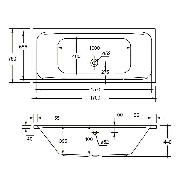 BAUHAUS Ottofond Badewanne Punta 170 X 75 Cm, Sanitäracryl, Weiß – Bild 3