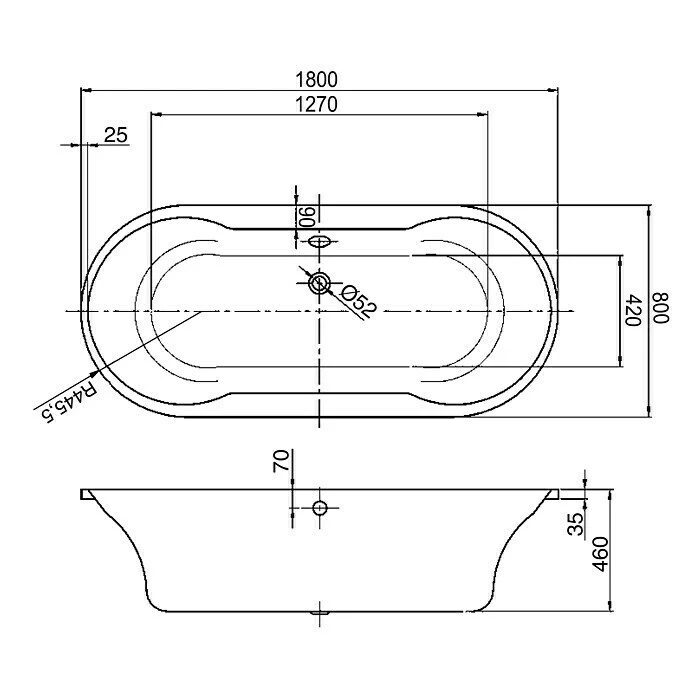 BAUHAUS Ottofond Badewanne Sonora 180 X 80 Cm, Sanitäracryl, Weiß – Bild 3