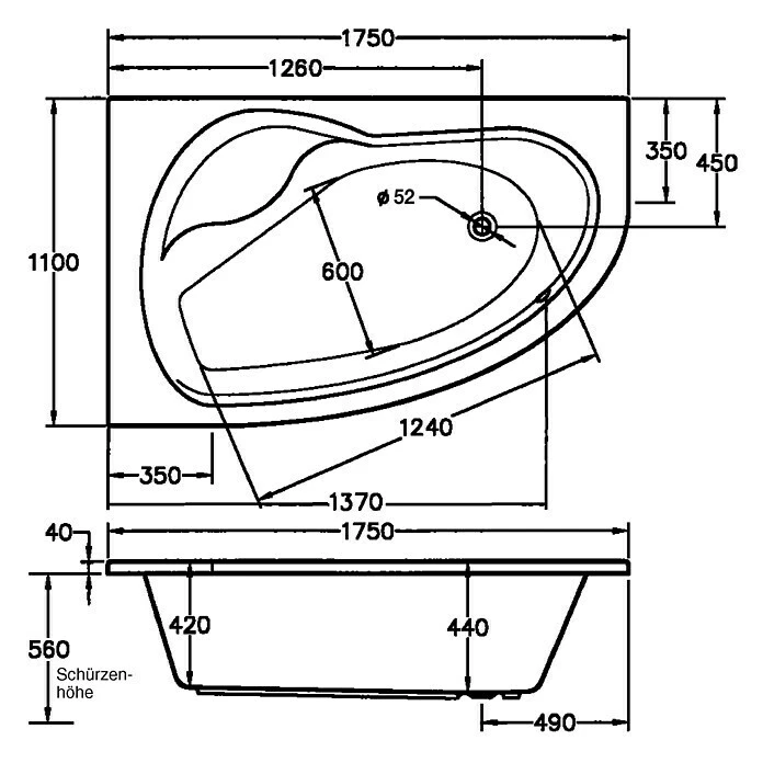 BAUHAUS Ottofond Eckbadewanne Mauritius B Linksseitig, 175 X 110 Cm, Sanitäracryl, Weiß – Bild 3