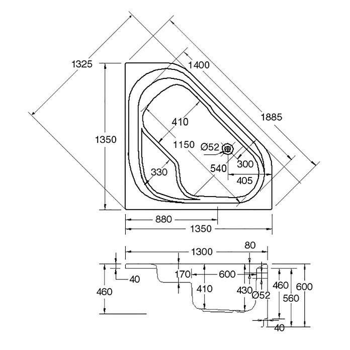 BAUHAUS Ottofond Eckbadewanne Tampa 135 X 135 Cm, Sanitäracryl, Weiß – Bild 3