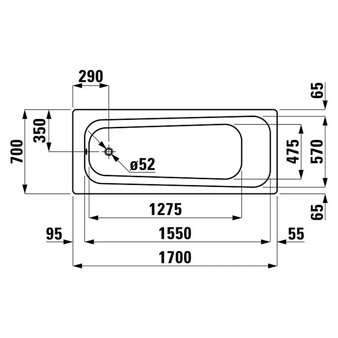 BAUHAUS Sanicomfort Stahl-Badewanne 170 X 70 Cm, Stahl-Email, Weiß – Bild 2