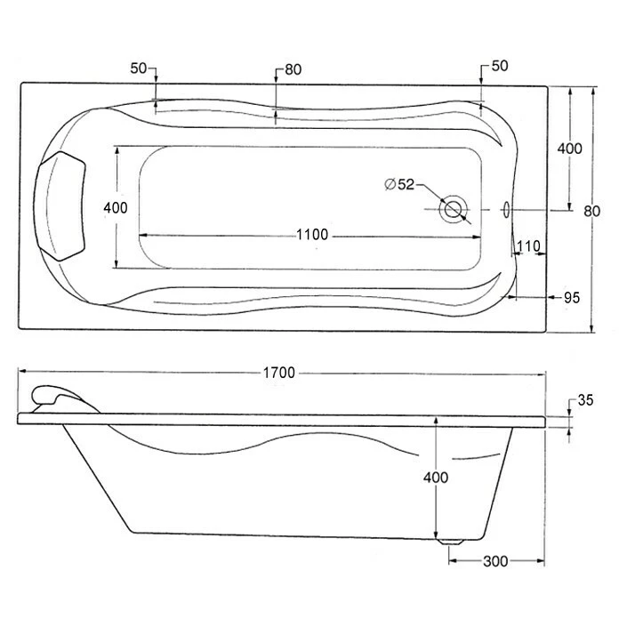 BAUHAUS Ottofond Badewanne Domingo 170 X 80 Cm, Sanitäracryl, Weiß – Bild 3