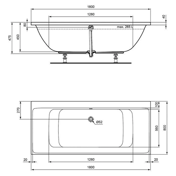 BAUHAUS Ideal Standard Connect Air Badewanne 180 X 80 Cm, Sanitäracryl, Weiß – Bild 2