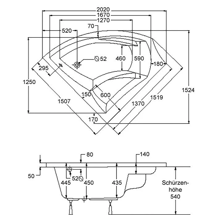 BAUHAUS Ottofond Eckbadewanne Santorin Linksseitig, 150 X 150 Cm, Sanitäracryl, Weiß – Bild 3