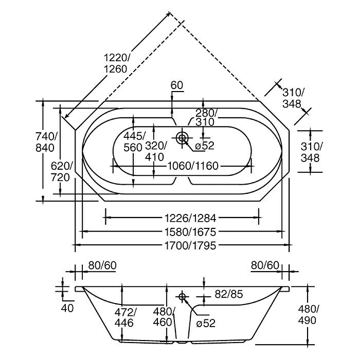 BAUHAUS Ottofond Badewanne Dakar 180 X 85 Cm, Sanitäracryl, Weiß – Bild 3