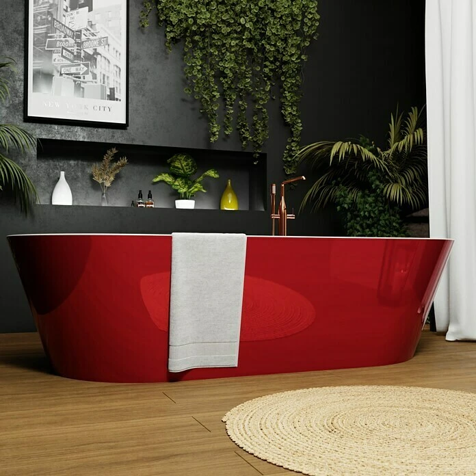 BAUHAUS Camargue Freistehende Badewanne Torino L X B: 170 X 80 Cm, 268 L, Sanitäracryl, Rot/Weiß – Bild 6