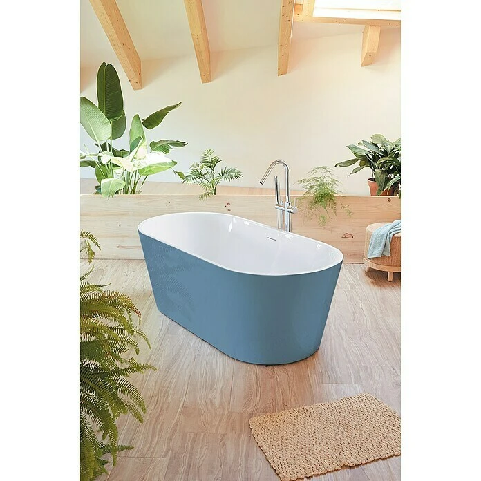 BAUHAUS Camargue Freistehende Badewanne Torino L X B: 170 X 80 Cm, 268 L, Sanitäracryl, Blau/Weiß