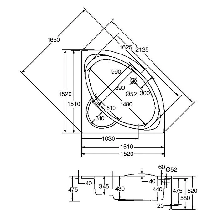 BAUHAUS Ottofond Eckbadewanne Piräus 151 X 151 Cm, Sanitäracryl, Weiß – Bild 3