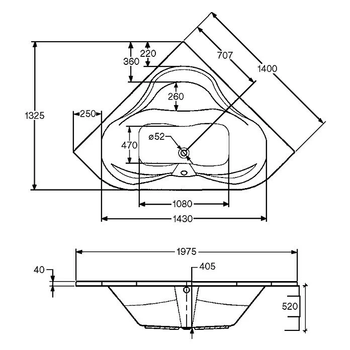 BAUHAUS Ottofond Eckbadewanne Valletta 140 X 140 Cm, Sanitäracryl, Weiß – Bild 3