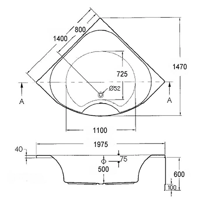 BAUHAUS Ottofond Eckbadewanne Largo 140 X 140 Cm, Sanitäracryl, Weiß – Bild 3