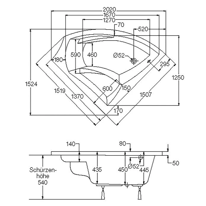 BAUHAUS Ottofond Eckbadewanne Santorin Rechtsseitig, 150 X 150 Cm, Sanitäracryl, Weiß – Bild 3
