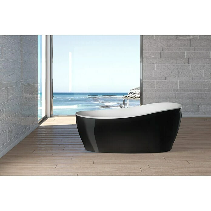 BAUHAUS Ottofond Freistehende Badewanne Domani 180 X 85 Cm, Sanitäracryl, Schwarz/Weiß