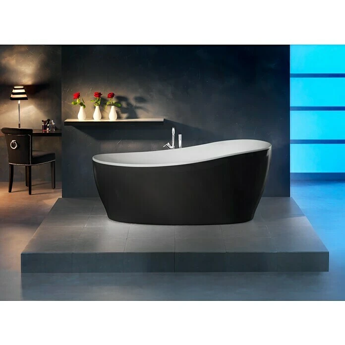 BAUHAUS Ottofond Freistehende Badewanne Domani 180 X 85 Cm, Sanitäracryl, Schwarz/Weiß – Bild 3
