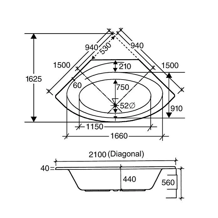 BAUHAUS Ottofond Eckbadewanne Almeria 150 X 150 Cm, Sanitäracryl, Weiß – Bild 3