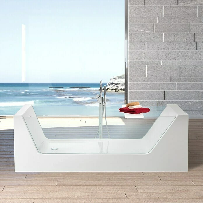 BAUHAUS Ottofond Freistehende Badewanne Optic 181 X 81 Cm, Mineralguss, Weiß