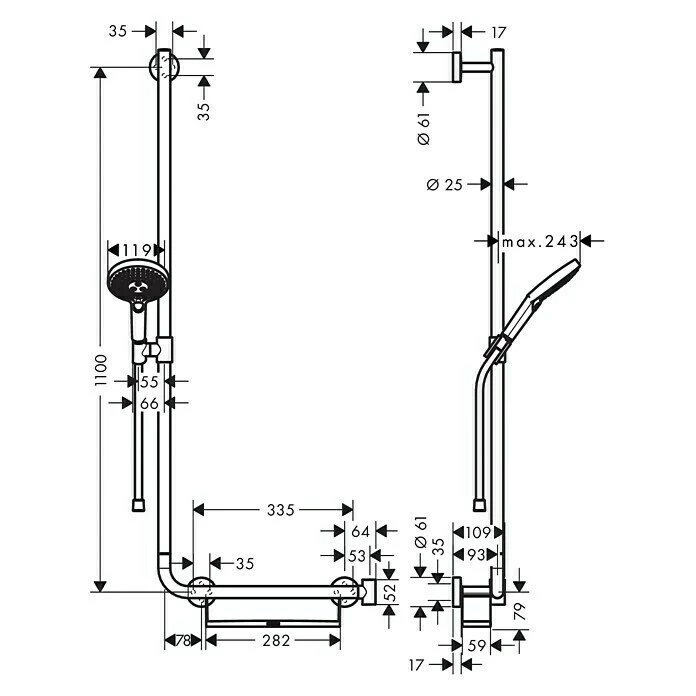 BAUHAUS Hansgrohe Brausegarnitur Raindance Select S 120 Art Strahl: Rain, RainAir, Whirl, Chrom, Halterung Rechts – Bild 2