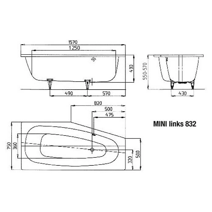 BAUHAUS Kaldewei Badewanne Mini 832 Linksseitig, 157 X 75 Cm, Stahl-Email, Alpinweiß – Bild 2