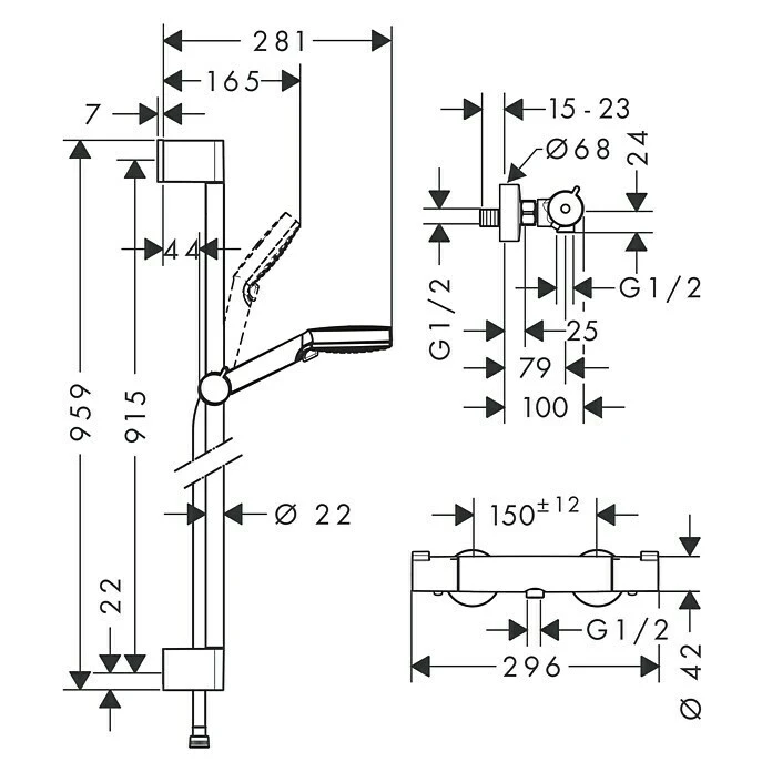 BAUHAUS Hansgrohe Crometta Brause-Set Vario/Ecostat 1001 CL Lochabstand: 91,5 Cm, Chrom/Weiß – Bild 2